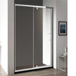 Shower screen with one fixed panel and one outward pivot door