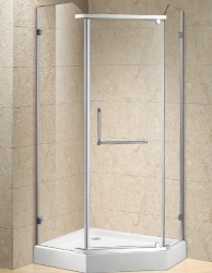 Diamond shape two fixed panels and one outward pivot door